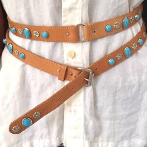 Boho chic vintage style leather embellished belt